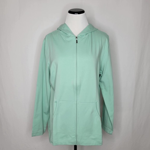 Karen Scott Long Sleeve Zip-Front Hoodie Antique Mint NWT Size Large - Picture 2 of 8